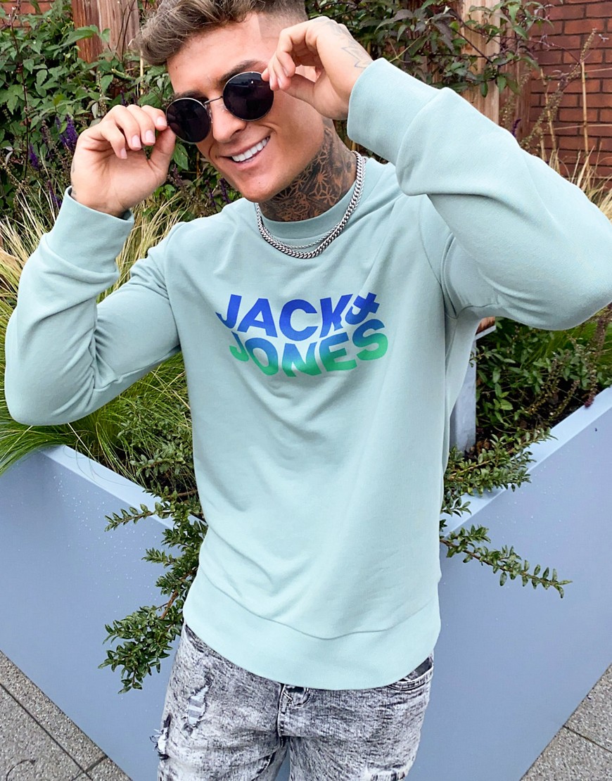 Jack & Jones – Sweatshirt med rund halsringning och tonat mönster-Grön