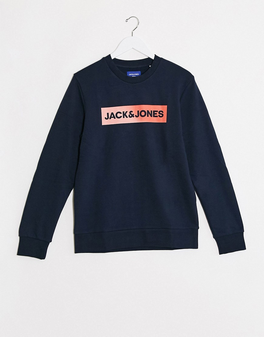 Jack & Jones – Sweatshirt med rund halsringning och tonat mönster-Marinblå