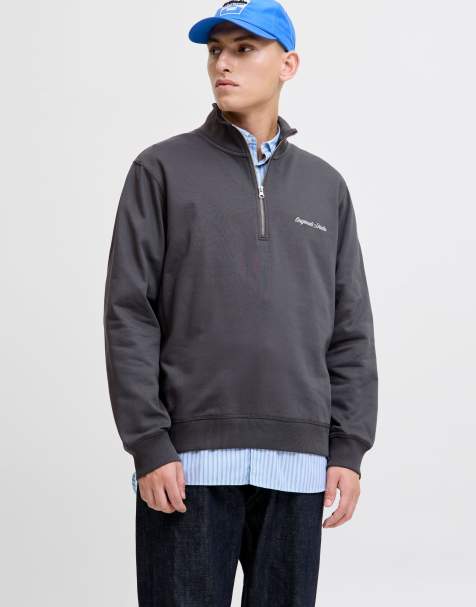 Jack & Jones - Sweatshirt met korte rits in asfalt grijs - view 1