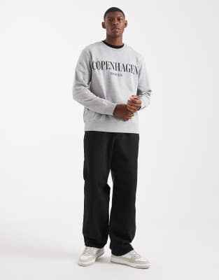 Jack & Jones Sweatshirt With Copenhagen Front Graphic In Gray