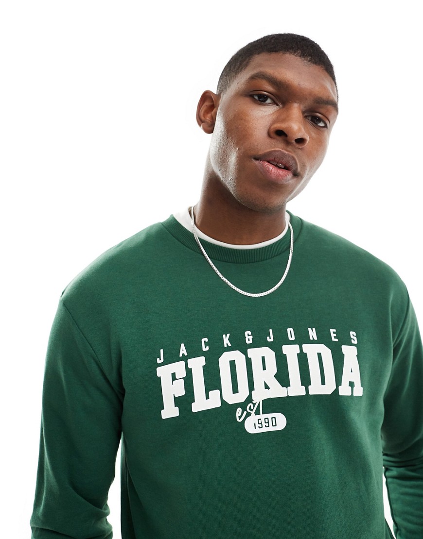 Jack & Jones sweatshirt with Florida print in green