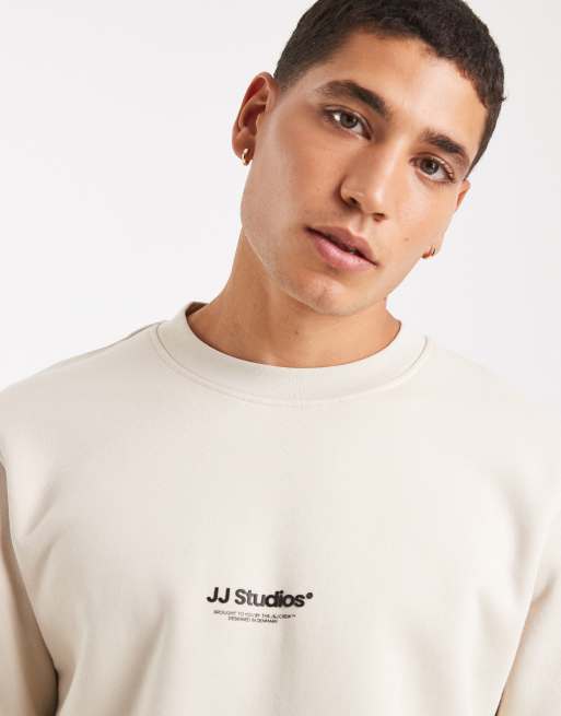 Jack & Jones sweatshirt with front logo in cream, 5 of 5