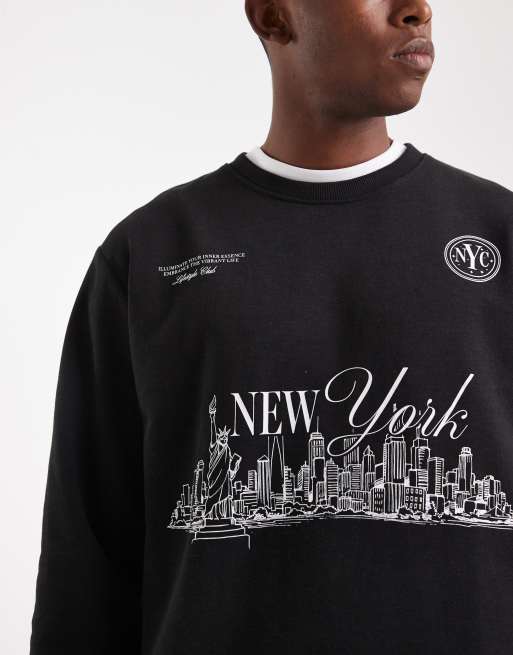 Jack & Jones sweatshirt with new york graphic in black, 5 of 5