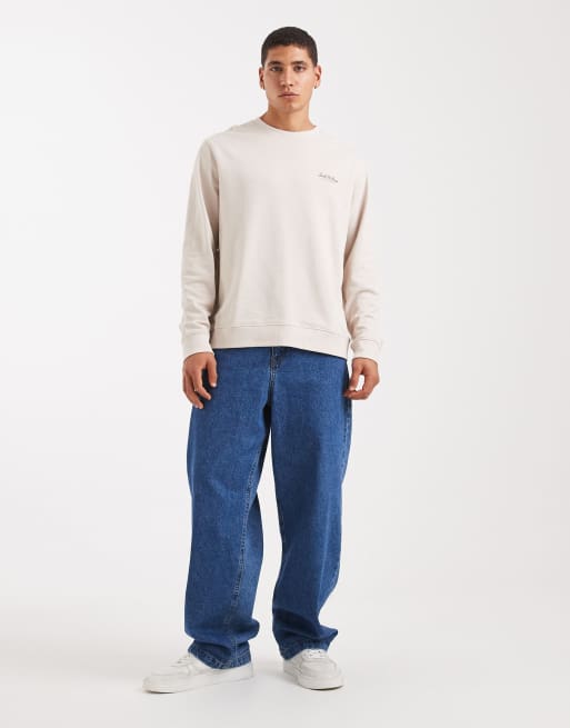 Jack & Jones sweatshirt with script logo in cream, 2 of 5