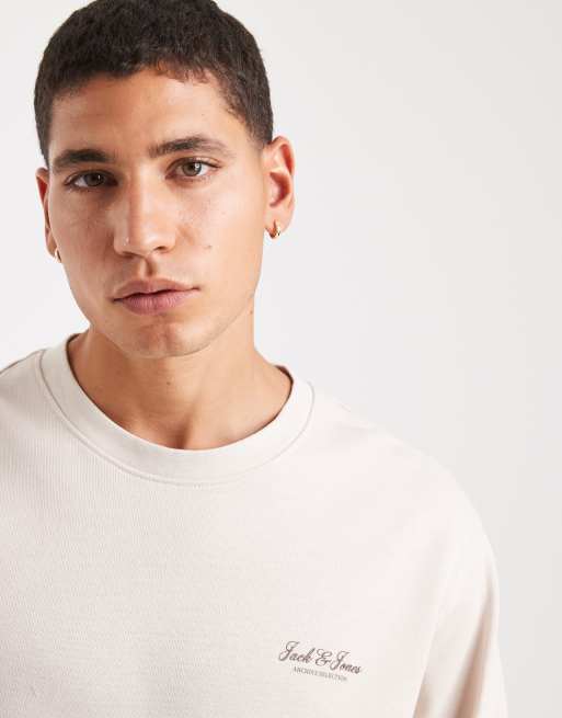 Jack & Jones sweatshirt with script logo in cream, 5 of 5