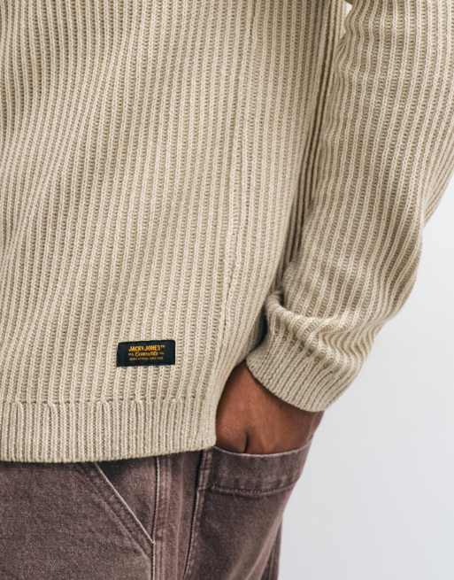 Jack & Jones sweter prążkowany w kolorze beżowym, 3 z 5