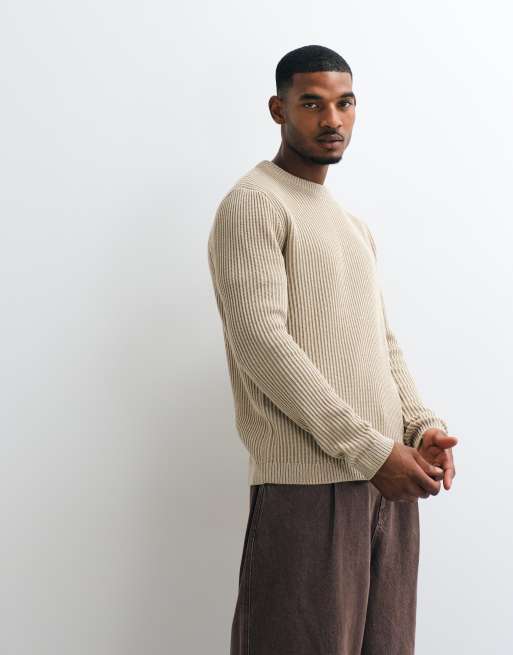 Jack & Jones sweter prążkowany w kolorze beżowym, 4 z 5