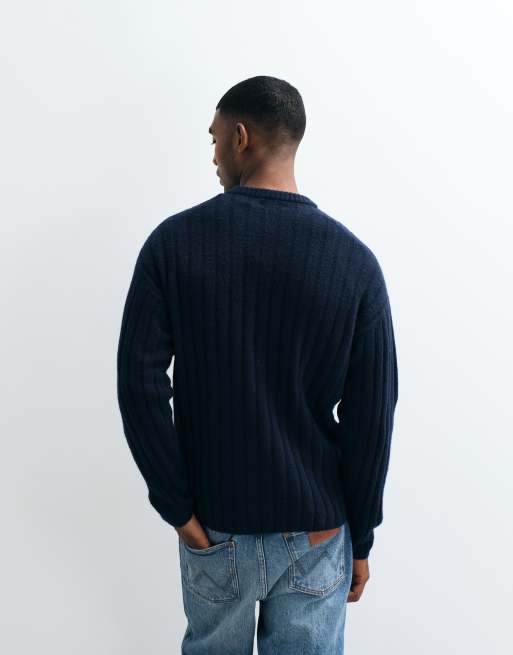Jack & Jones sweter z grubej prążkowanej dzianiny w granatowym kolorze, 4 z 5