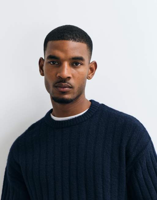 Jack & Jones sweter z grubej prążkowanej dzianiny w granatowym kolorze, 5 z 5