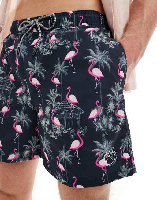 Jack & Jones swim shorts with flamingo print in navy , 2 of 4