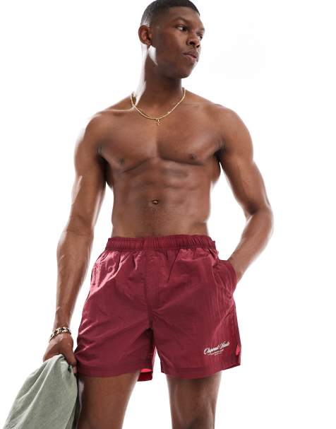 Jack & Jones swim shorts with original print in burgundy - view 1