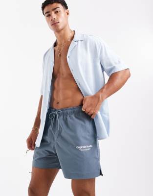 Jack & Jones swim shorts with originals logo in mid blue - view 1