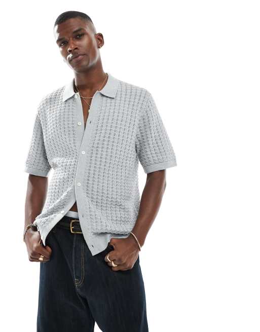 Jack & Jones – Szara dzianinowa koszulka polo z zapięciem na guziki
