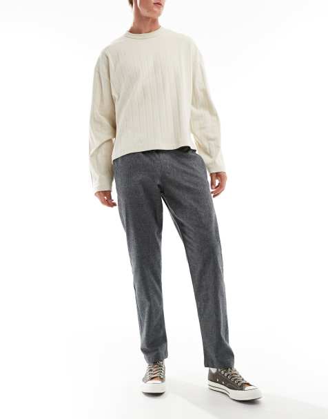 Jack & Jones tapered fit smart trouser with drawstring waist in grey marl