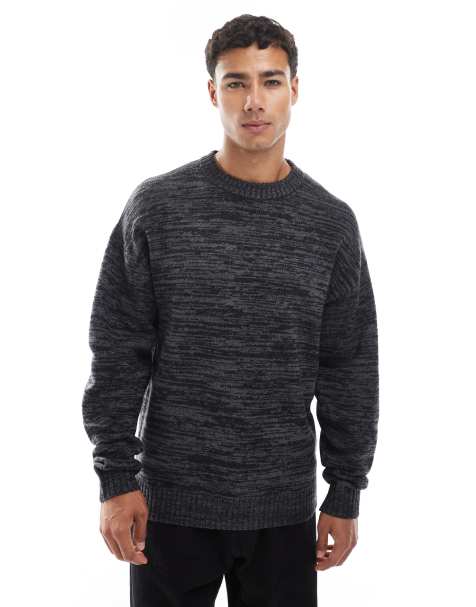 Jack & Jones oversize fluffy jumper in grey and black
