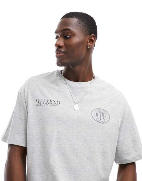 Jack & Jones – Szary melanżowy T-shirt oversize z nadrukiem „Weekend“ - view 1