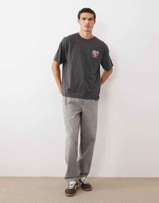 Jack & Jones – Szary T-shirt oversize z kreskówkowym nadrukiem, 4 z 5