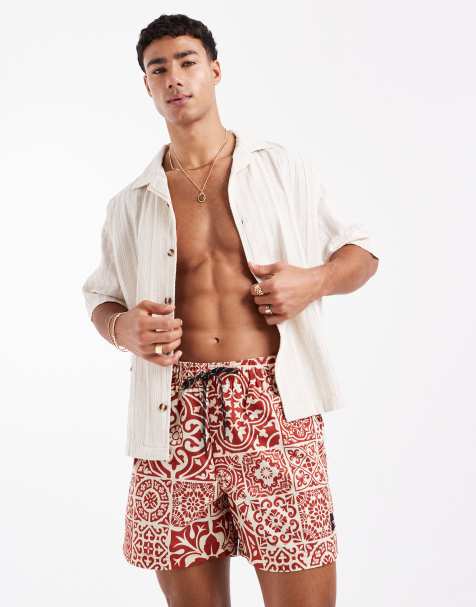 Jack & Jones swim shorts in tile print terracotta