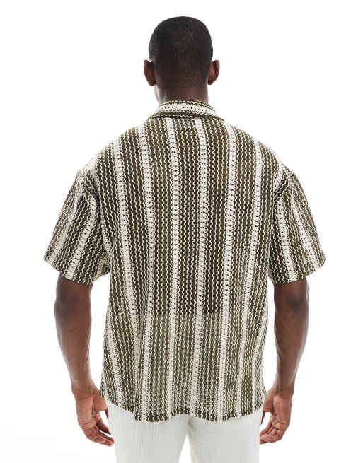 Jack & Jones – Szydełkowana koszula w paski w kolorze khaki, 5 z 5
