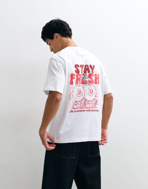 Jack & Jones t-shirt à imprimé cerises au dos en blanc et rouge, 4 de 5
