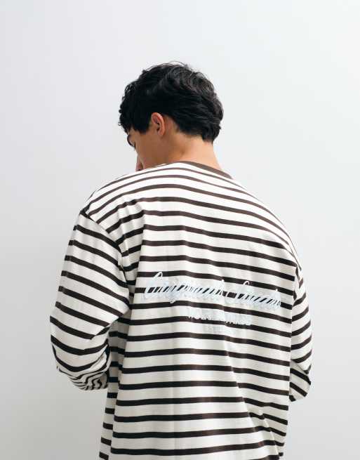 Jack & Jones - T-shirt a maniche lunghe color crema e marrone a righe, 4 di 5