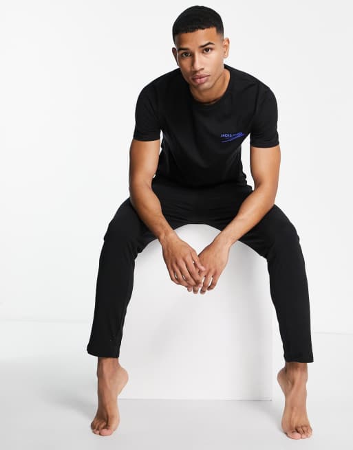 Jack & Jones Tshirt and pants lounge set in black ASOS