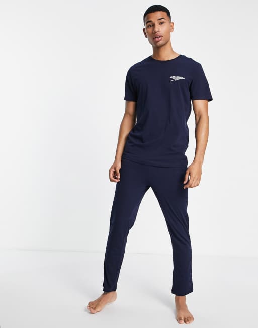 Jack & Jones tshirt and pants lounge set in navy ASOS