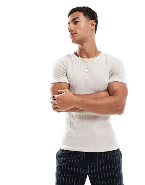 Jack & Jones - T-Shirt attillata a coste beige - view 1
