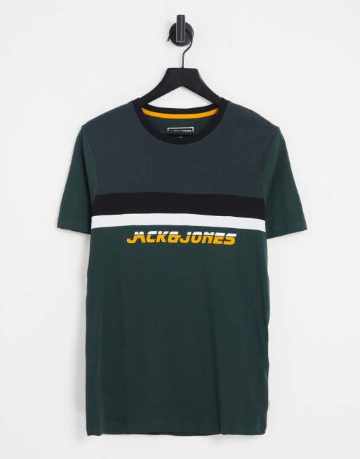 Jack & Jones - T-shirt color block - Vert foncé
