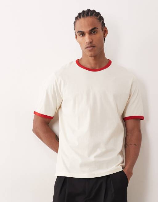Jack & Jones - T-shirt color crema con bordi a contrasto