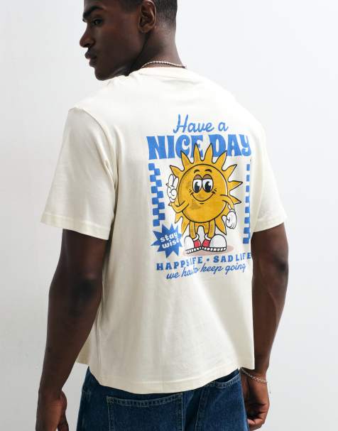 Jack & Jones - T-shirt color crema con stampa di sole stile cartoon sul retro - view 1