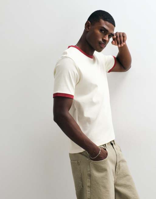 Jack & Jones - T-shirt color crema e rossa con bordi a contrasto