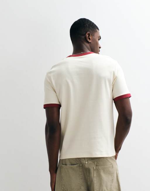 Jack & Jones - T-shirt color crema e rossa con bordi a contrasto, 2 di 5