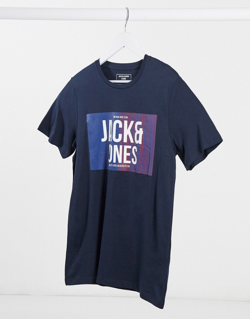 Jack & Jones - T-shirt con logo diviso e stampa colorata-Navy