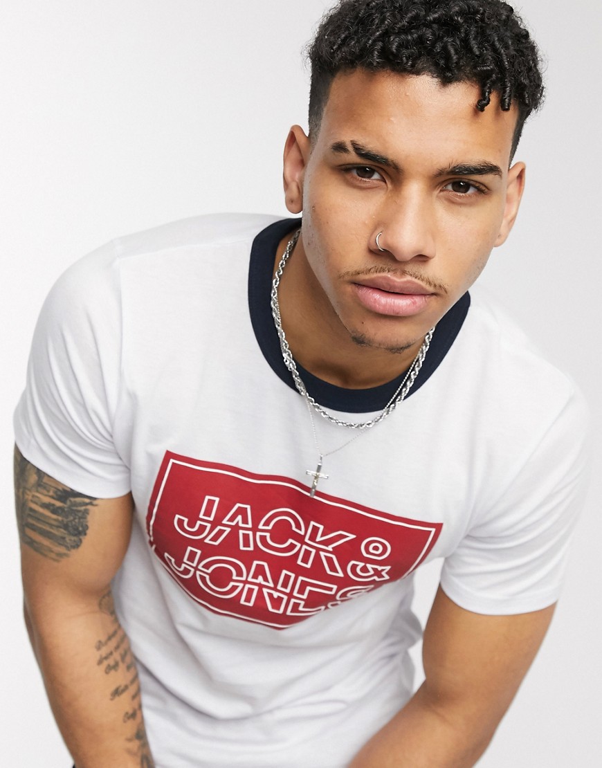 Jack & Jones - T-shirt con logo e riquadro-Bianco
