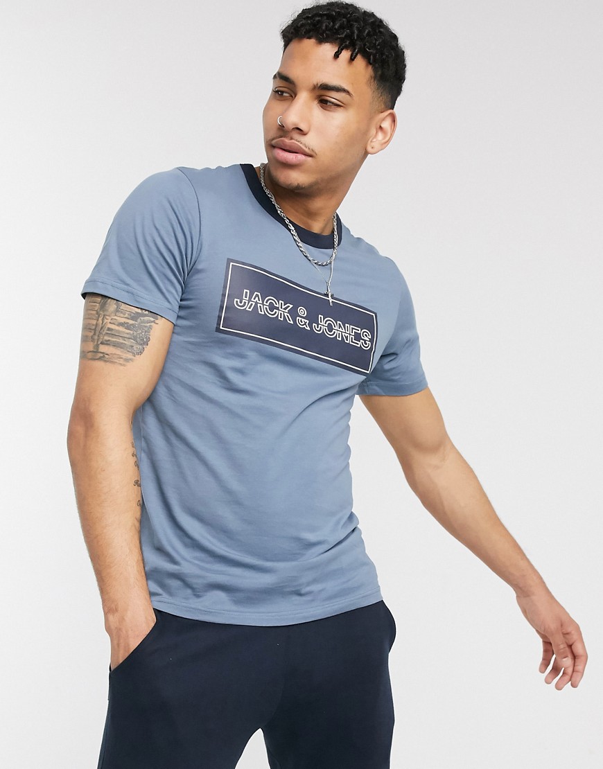 Jack & Jones - T-shirt con logo e riquadro-Blu