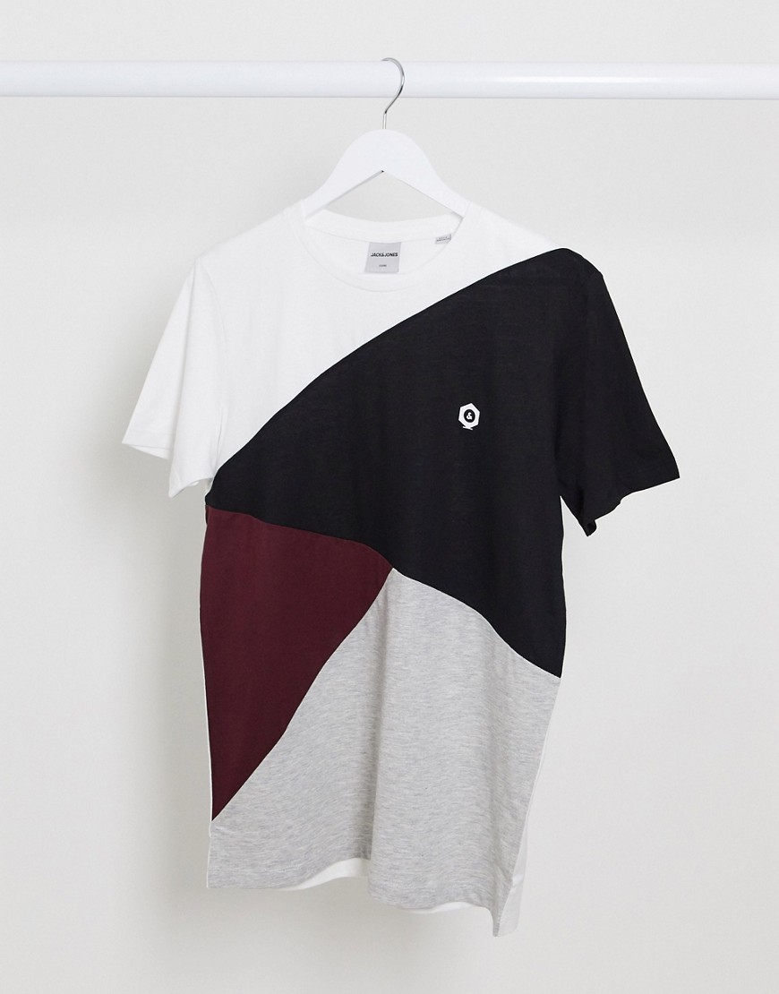 Jack & Jones - T-shirt con pannelli cut and sew in diagonale-Rosso