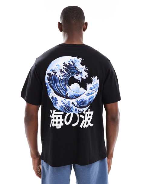 Jack & Jones – T-shirt i oversize med vågtryck baktill - view 1