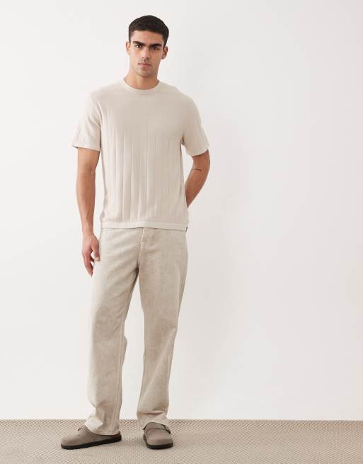 Jack & Jones - T-shirt in maglia a coste color crema, 2 di 5
