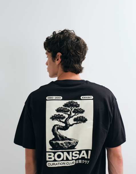 Jack & Jones – T-Shirt in Schwarz mit Bonsai-Rückenprint - view 1