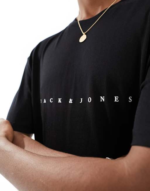 Jack & Jones – T-Shirt in Schwarz mit mittigem Logo, 3 von 4