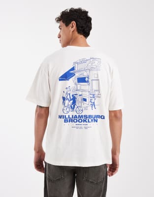 T-Shirt in Weiß mit „Williamsburg Café"-Rückenprint Weiß XL