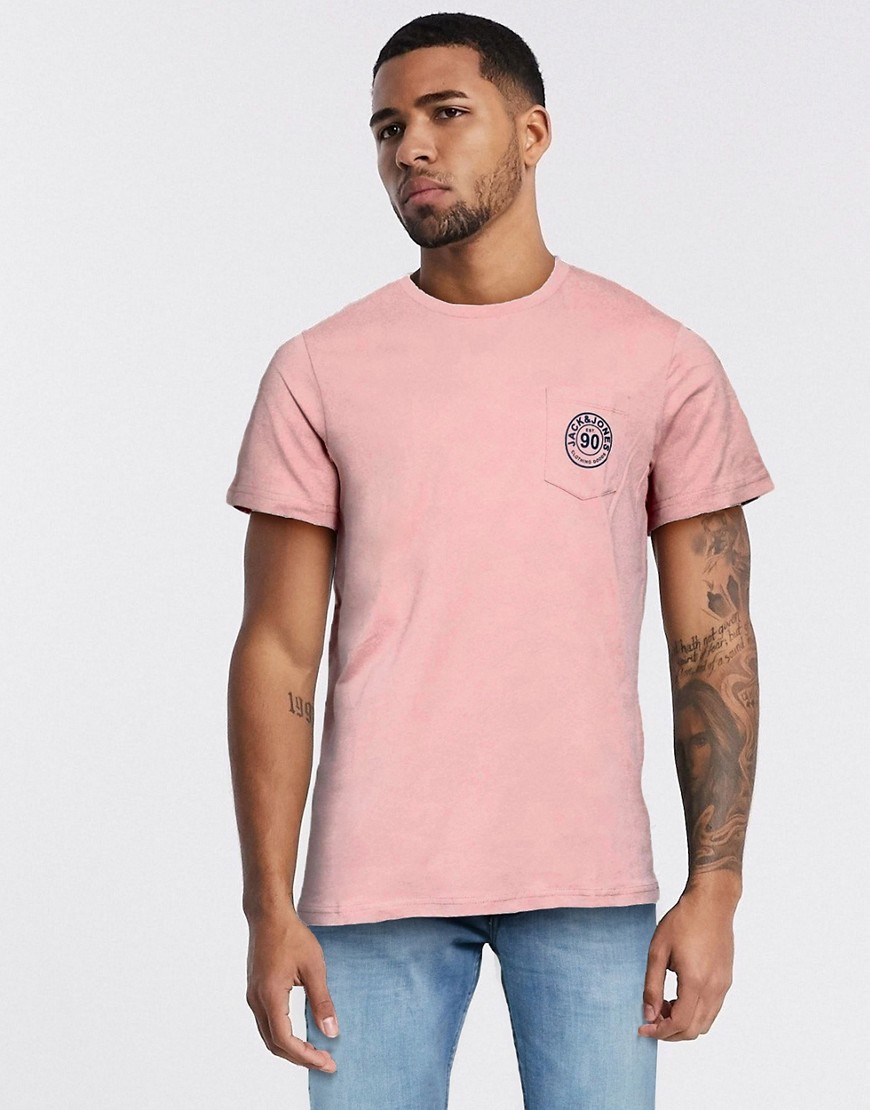 Jack & Jones - T-shirt med brystlomme og logo-Pink