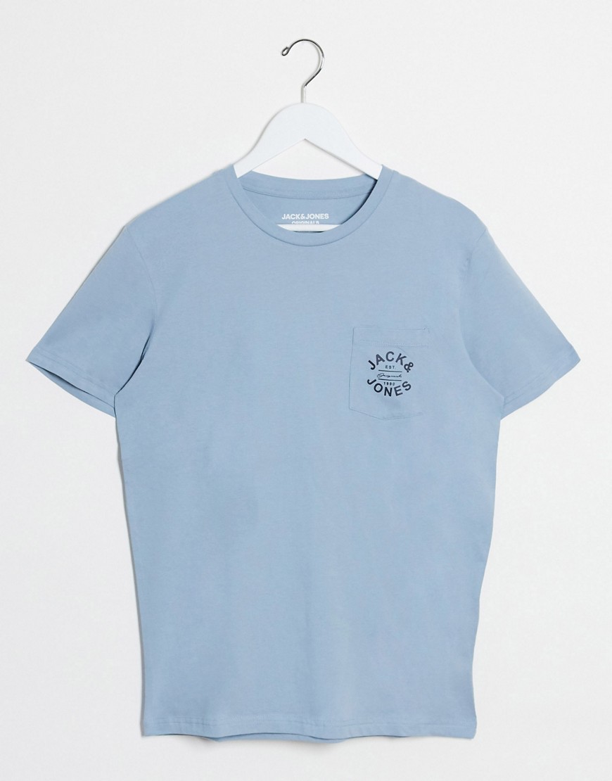 Jack & Jones – T-shirt med logga och bröstficka-Blå