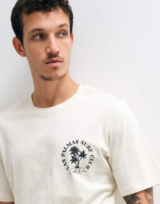 Jack & Jones T-shirt med palmetryksprint på ryggen i beige, 4 af 5