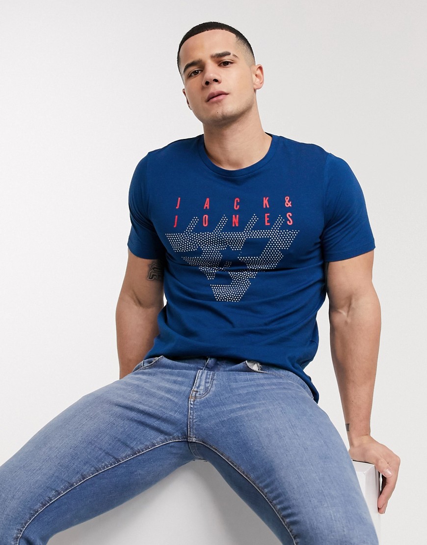 Jack & Jones – T-shirt med stor textlogga-Marinblå