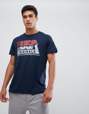 Jack & Jones – T-shirt med USA-tryck-Marinblå