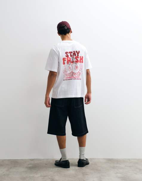 Jack & Jones T-shirt met cartoonkersenprint op de achterkant in wit en rood - view 1