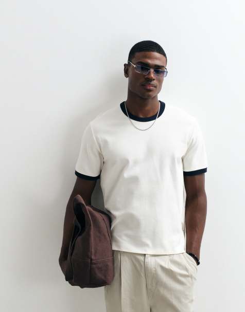 Jack & Jones - T-shirt met gekleurd randje in wit en blauw - view 1