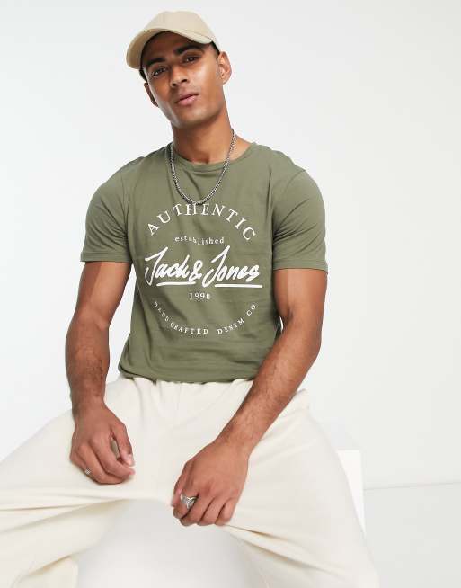 Huichelaar Gentleman vriendelijk Expliciet Jack & Jones - T-shirt met logo in vaal olijfgroen | ASOS